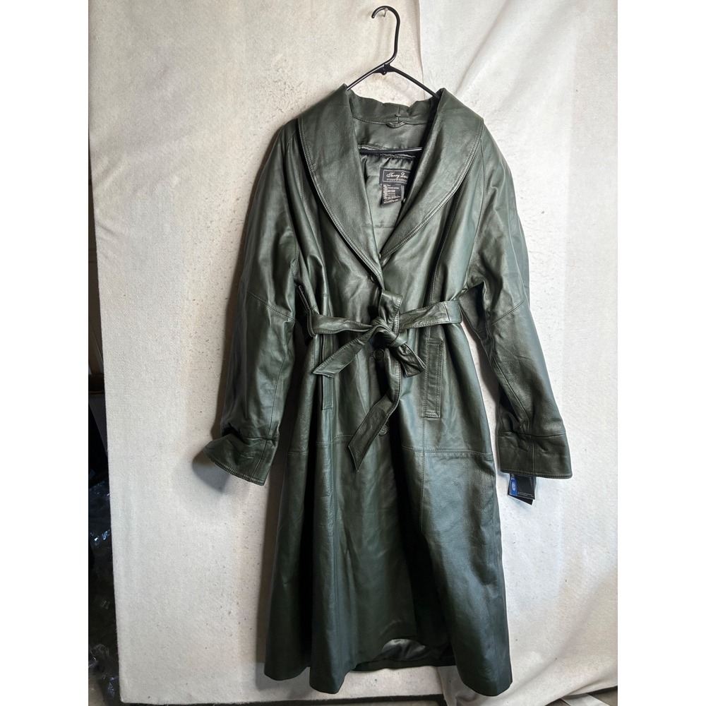 VTG NWT Terry Lewis Classic Luxuries Green Leather Trench Coat  Thermolite 1X